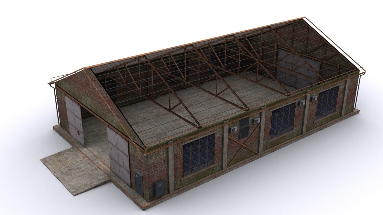 Hangar brick building Low-poly 3D model_6