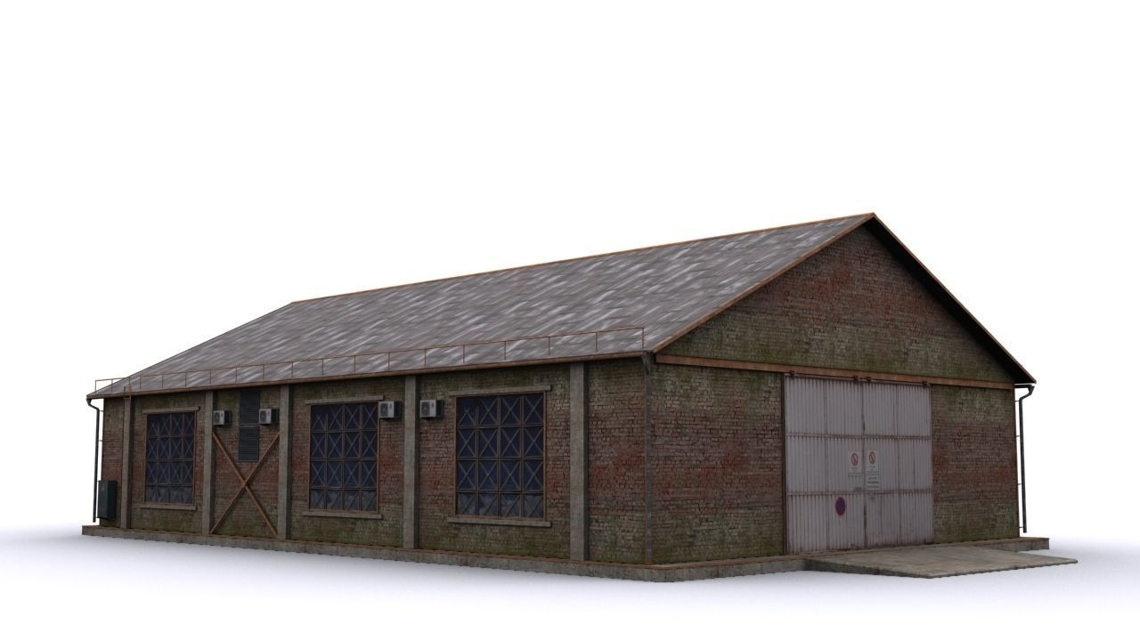 Hangar brick building Low-poly 3D model_3