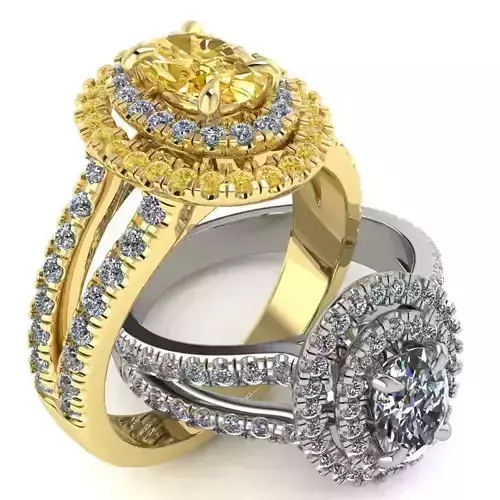 Elegant Oval Halo Diamond Engagement Ring 3D Model Bundle Pack