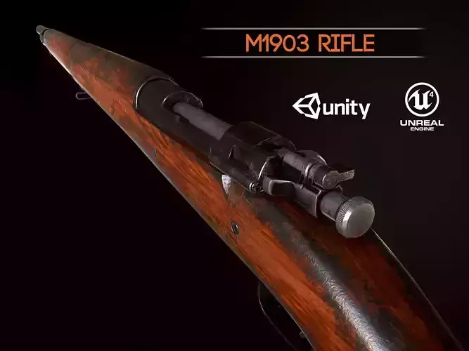 Springfield M1903 Sniper rifle USA WW2 PBR Low-poly 3D model