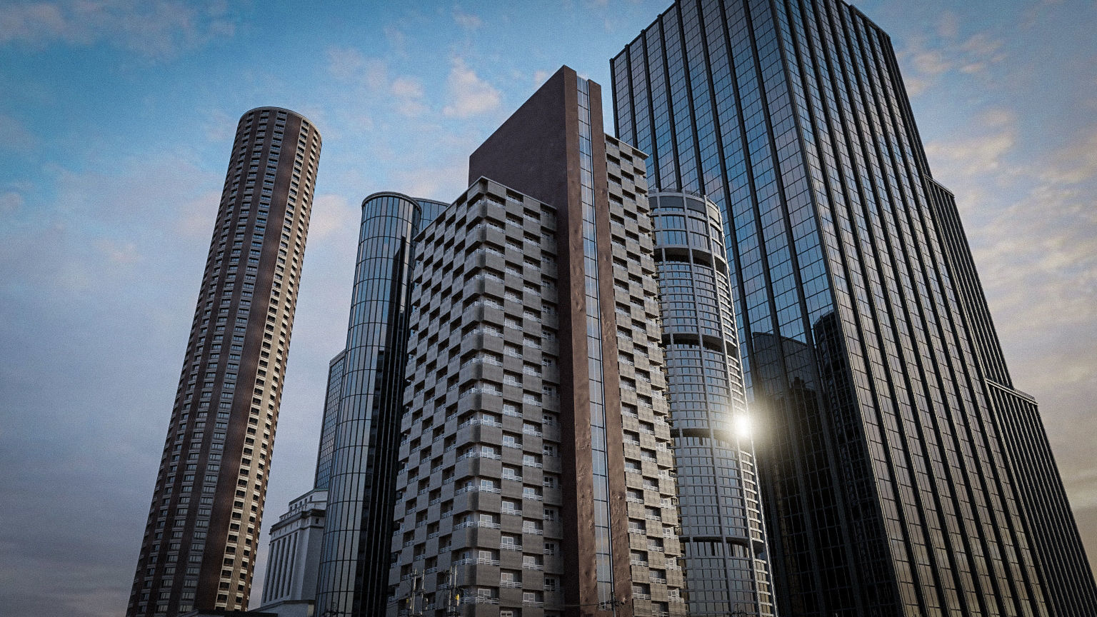 CITY SCENE SET SKYSCRAPER Low-poly 3D model_12