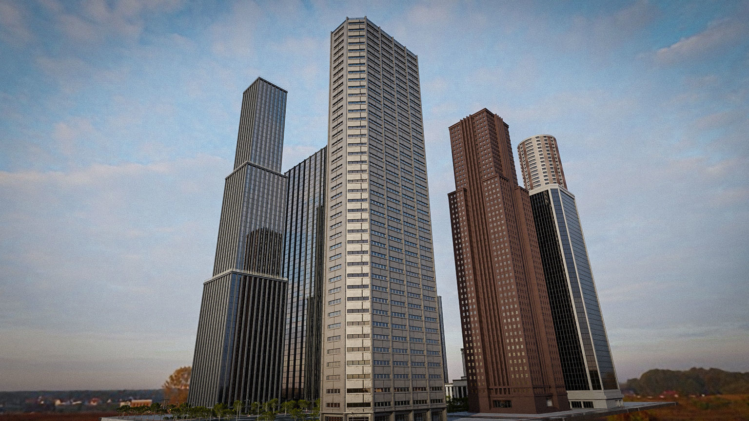 CITY SCENE SET SKYSCRAPER Low-poly 3D model_17