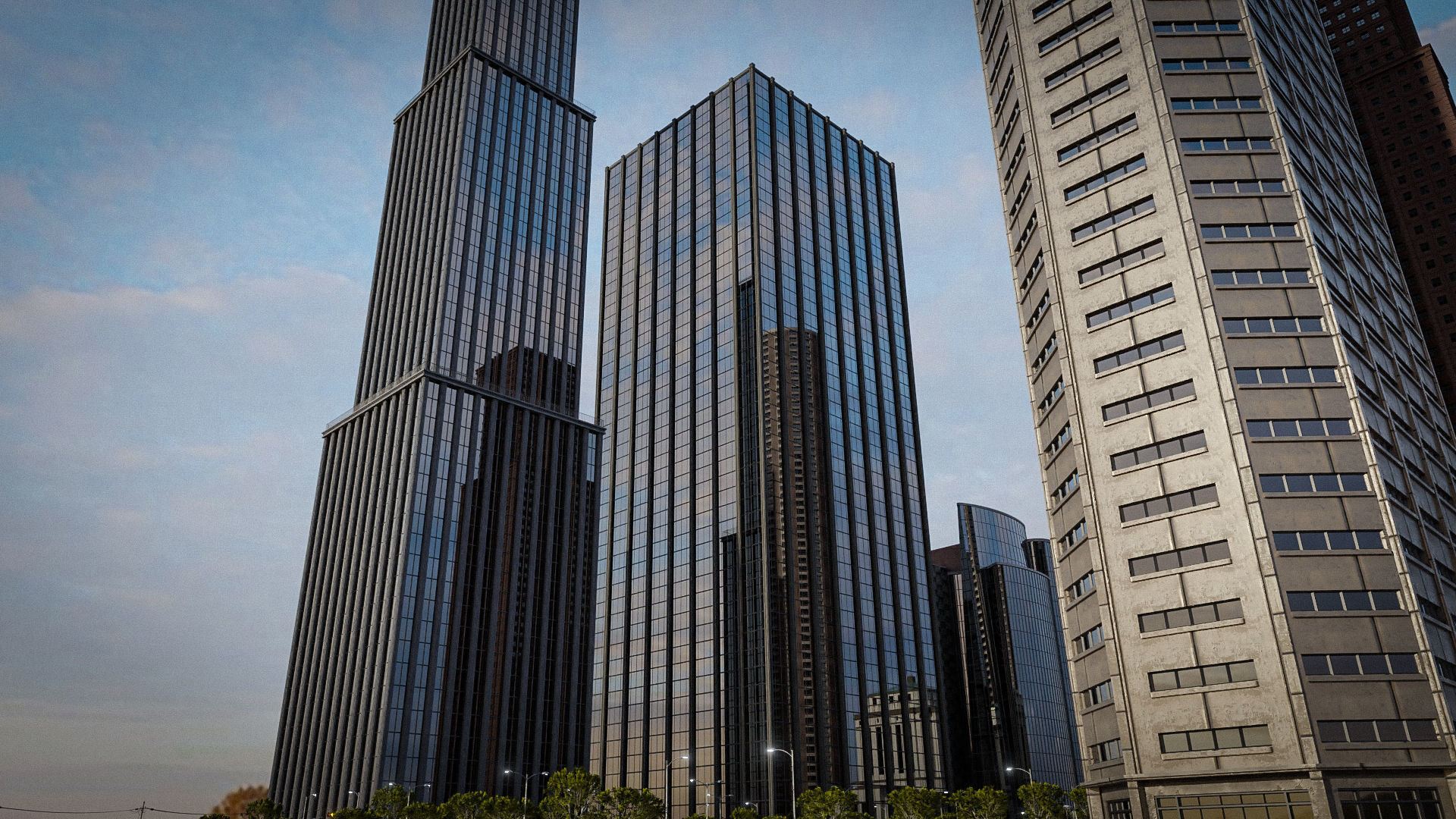 CITY SCENE SET SKYSCRAPER Low-poly 3D model_9