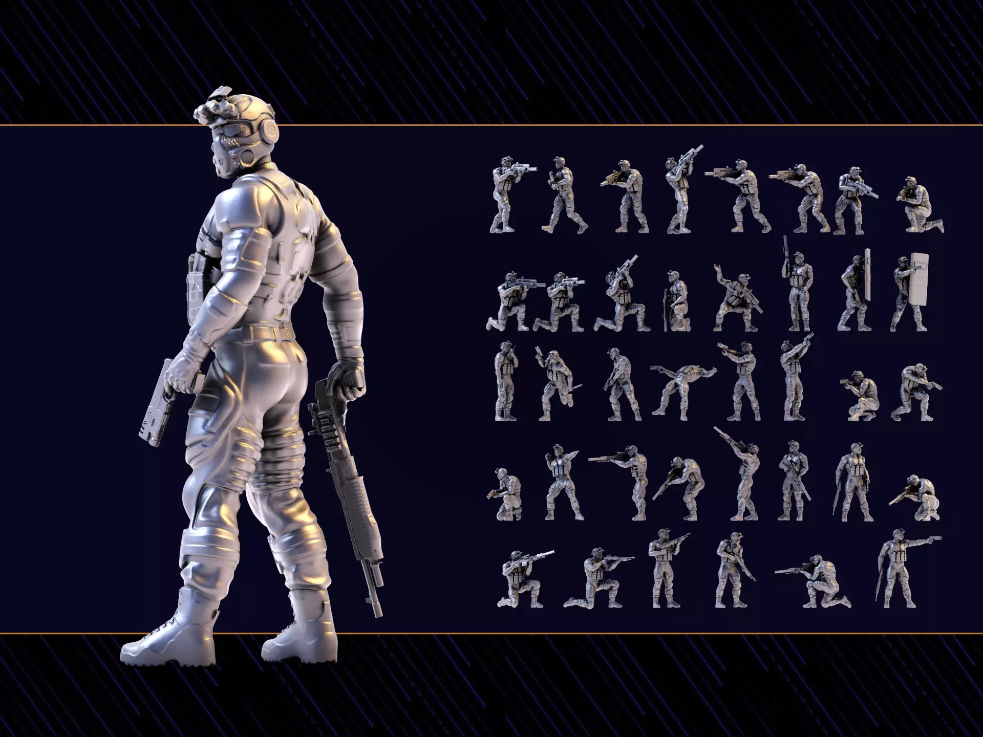 38 figure Sci fi soldier set 3D print model