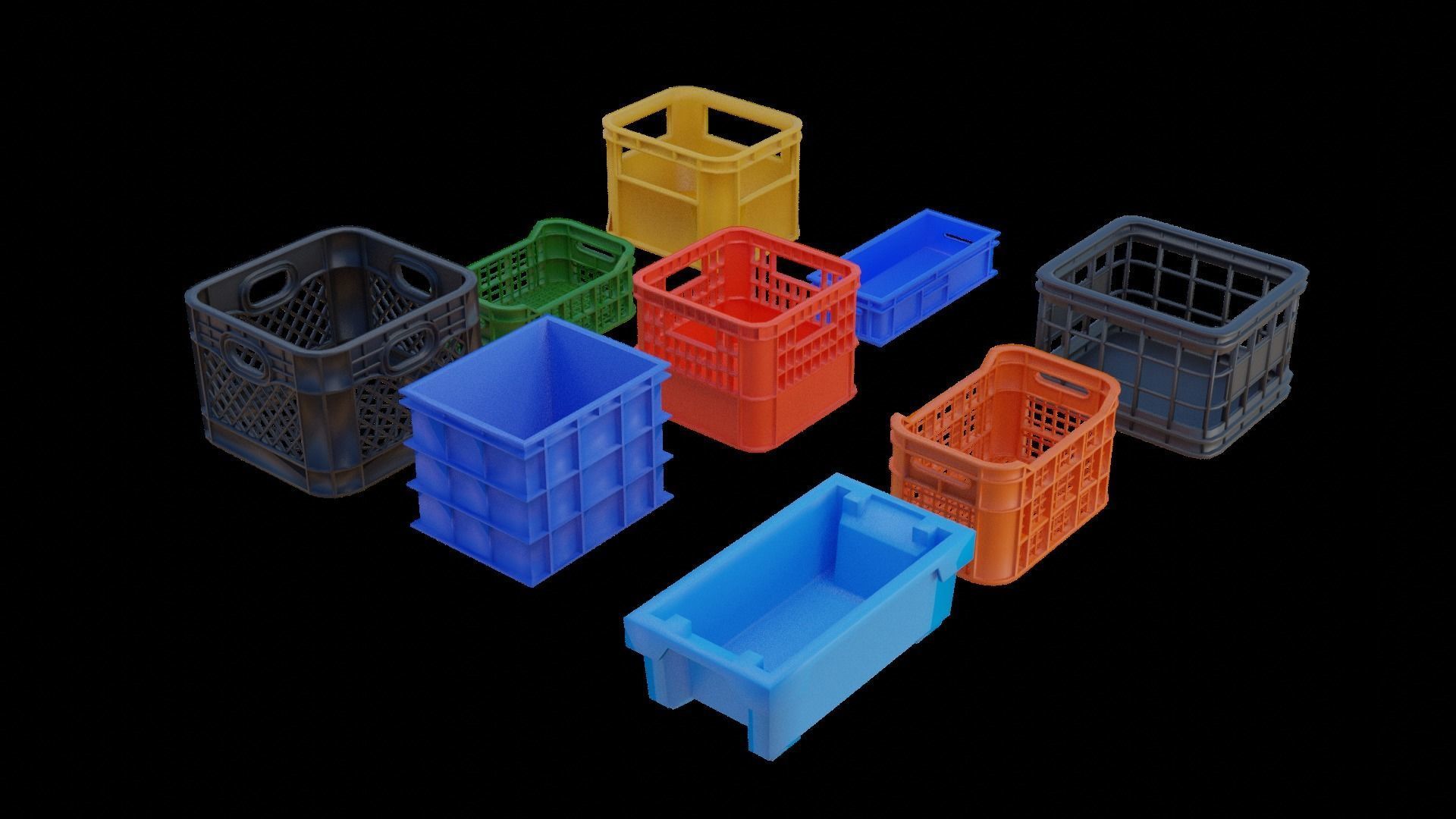 Plastic Crates Pack Low-poly 3D model_2