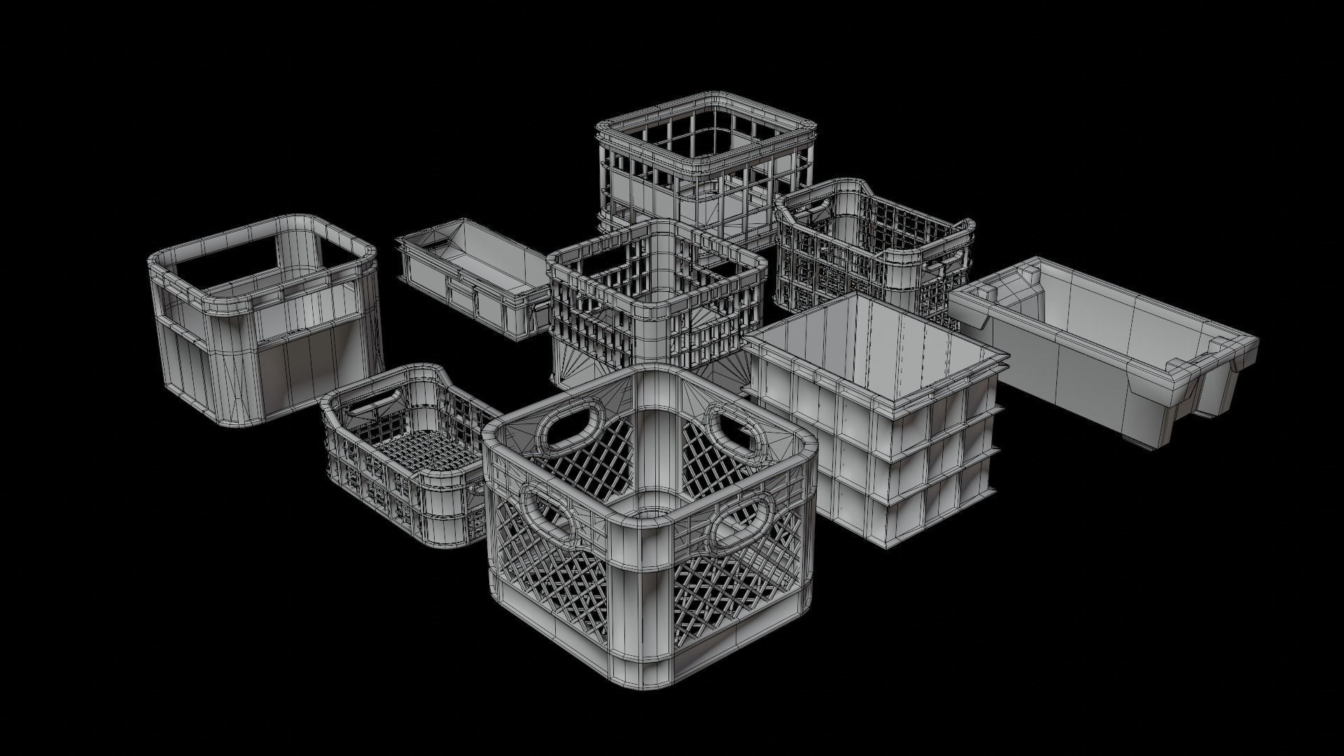 Plastic Crates Pack Low-poly 3D model_6