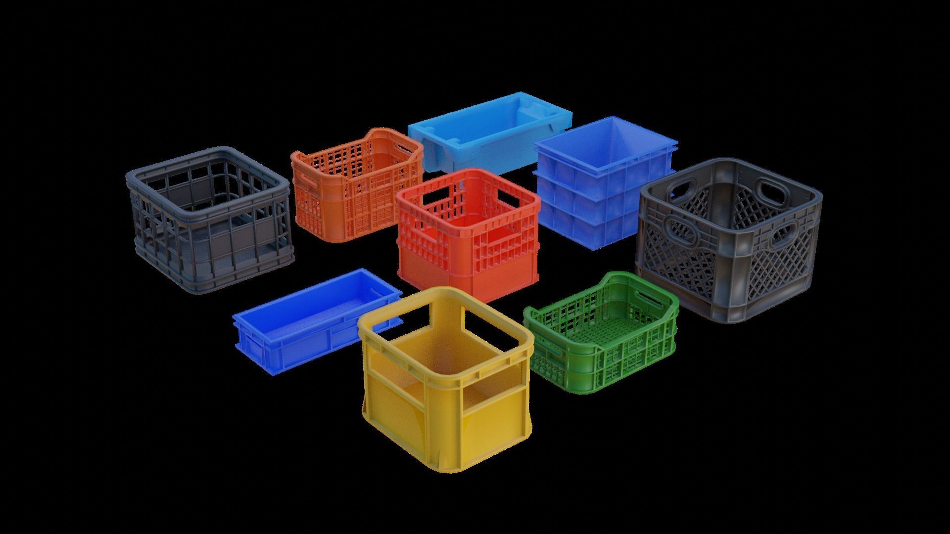 Plastic Crates Pack Low-poly 3D model_4