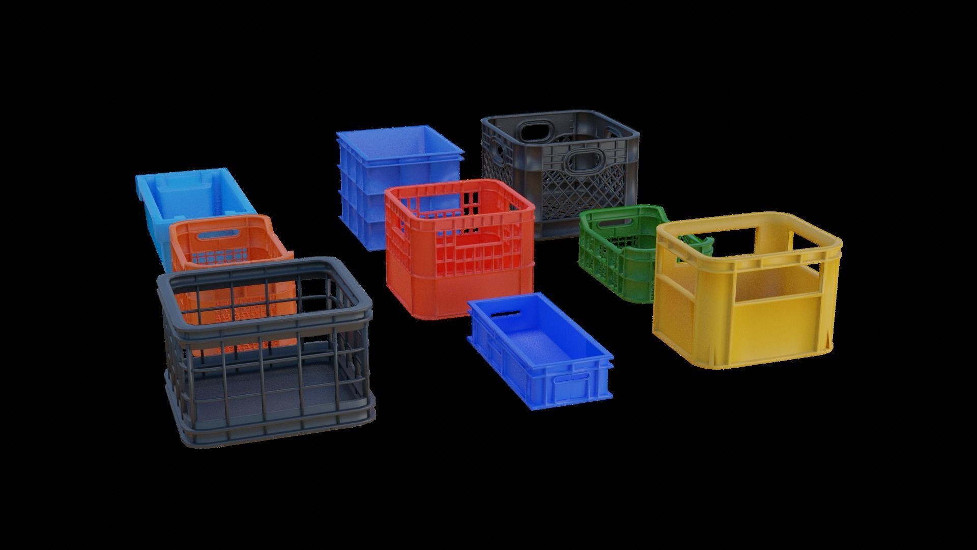 Plastic Crates Pack Low-poly 3D model_3