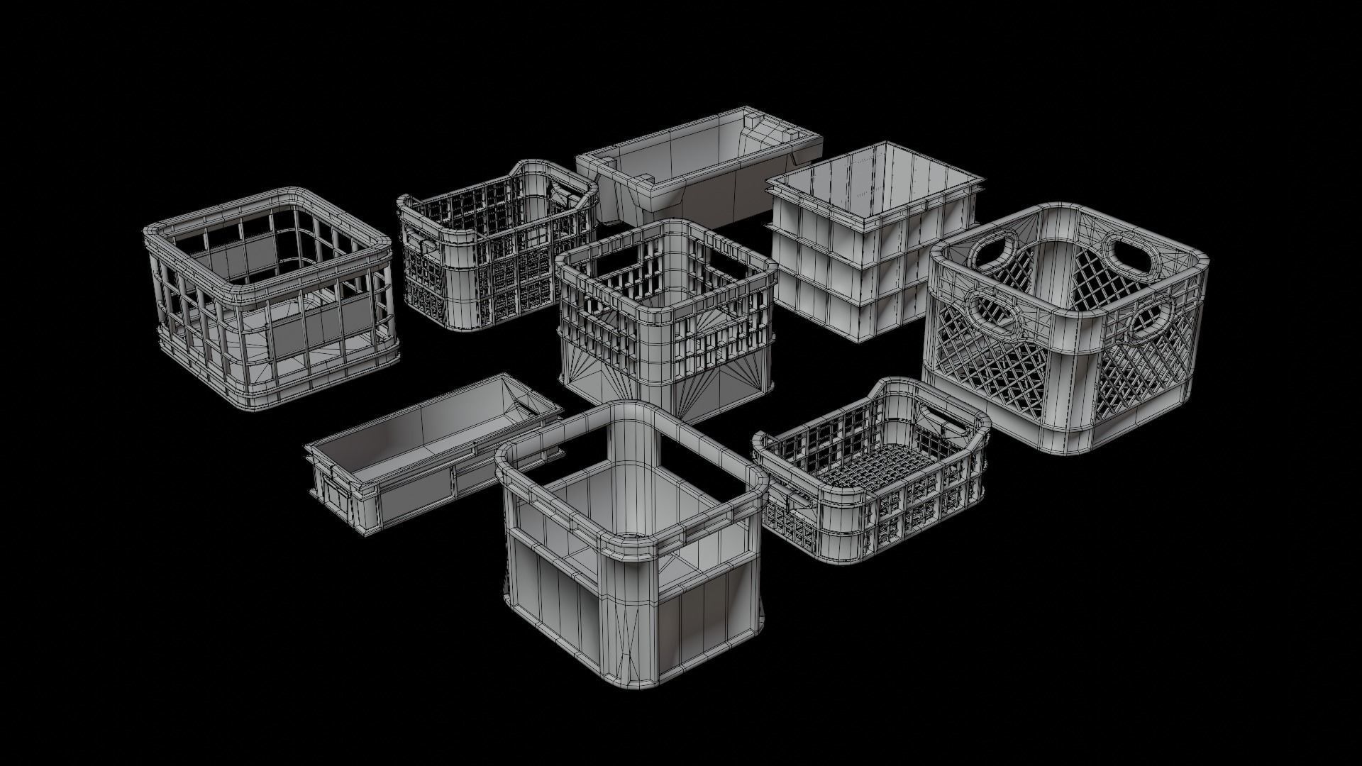 Plastic Crates Pack Low-poly 3D model_5
