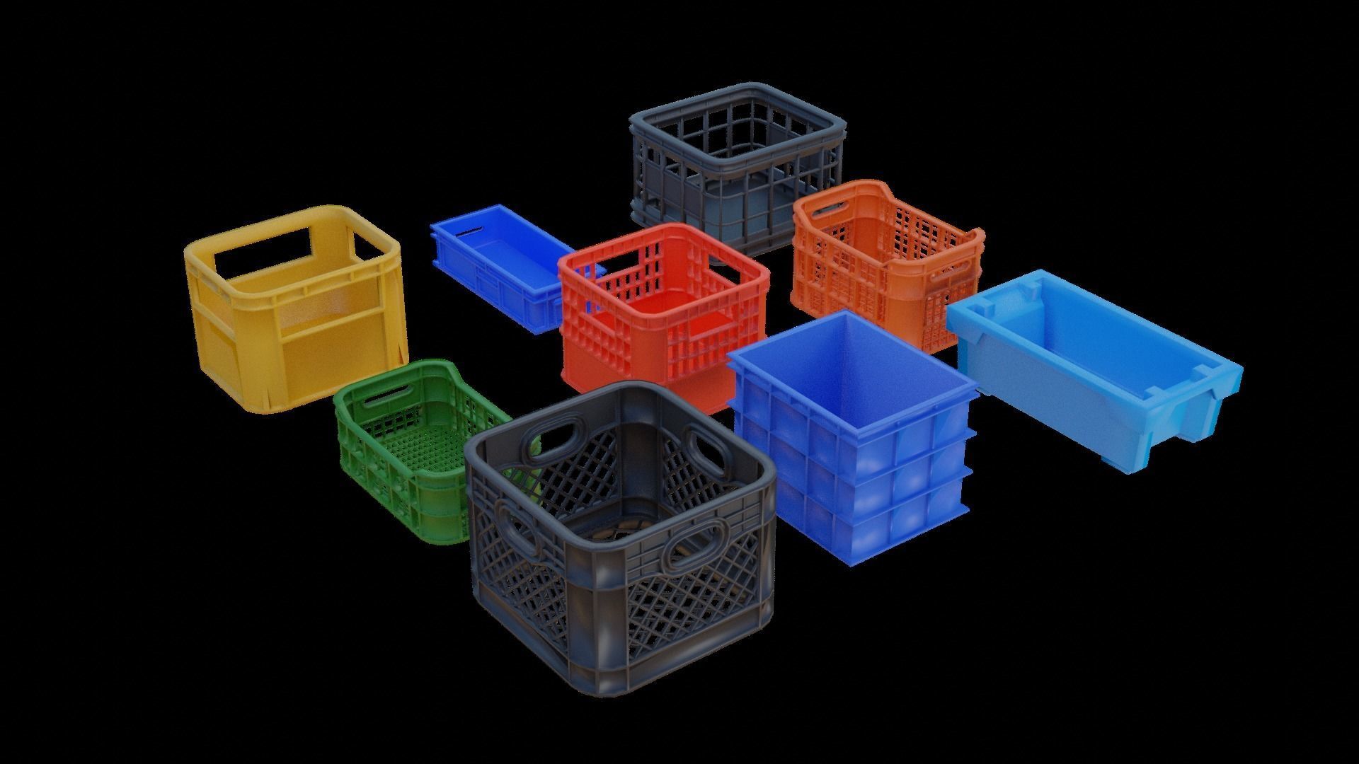 Plastic Crates Pack Low-poly 3D model_1