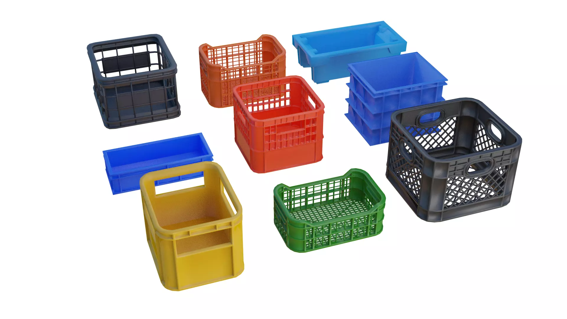 Plastic Crates Pack Low-poly 3D model_0
