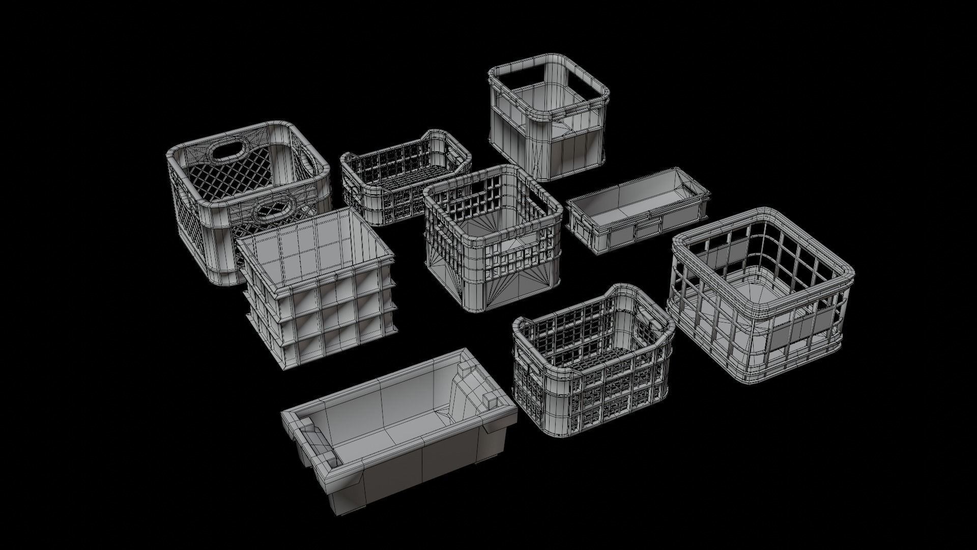 Plastic Crates Pack Low-poly 3D model_7