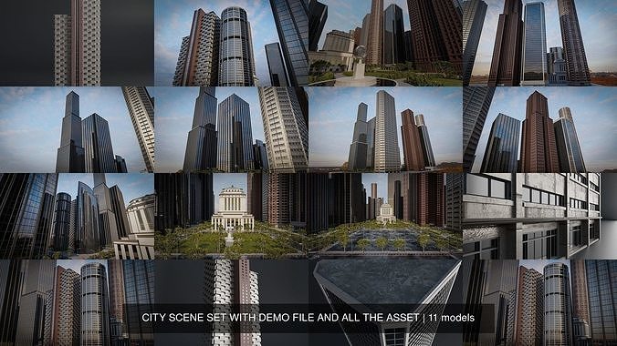 CITY SCENE SET WITH DEMO FILE AND ALL THE ASSET 3D Model Collection