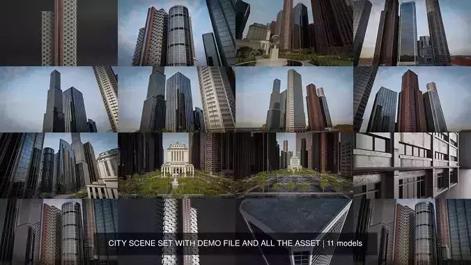 CITY SCENE SET WITH DEMO FILE AND ALL THE ASSET 3D Model Collection