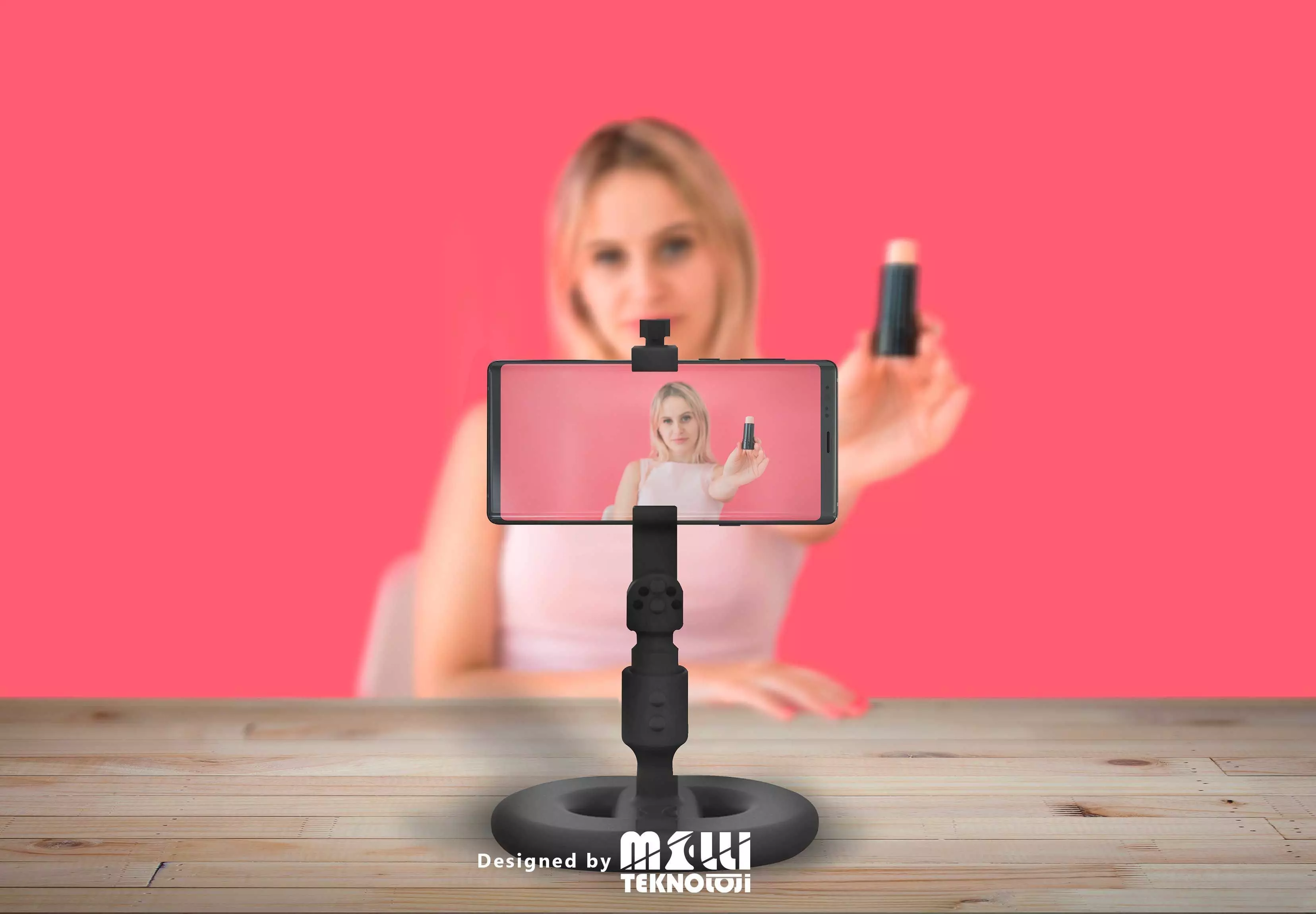 Mobilepod woman holding up phone to take selfie 3D print model
