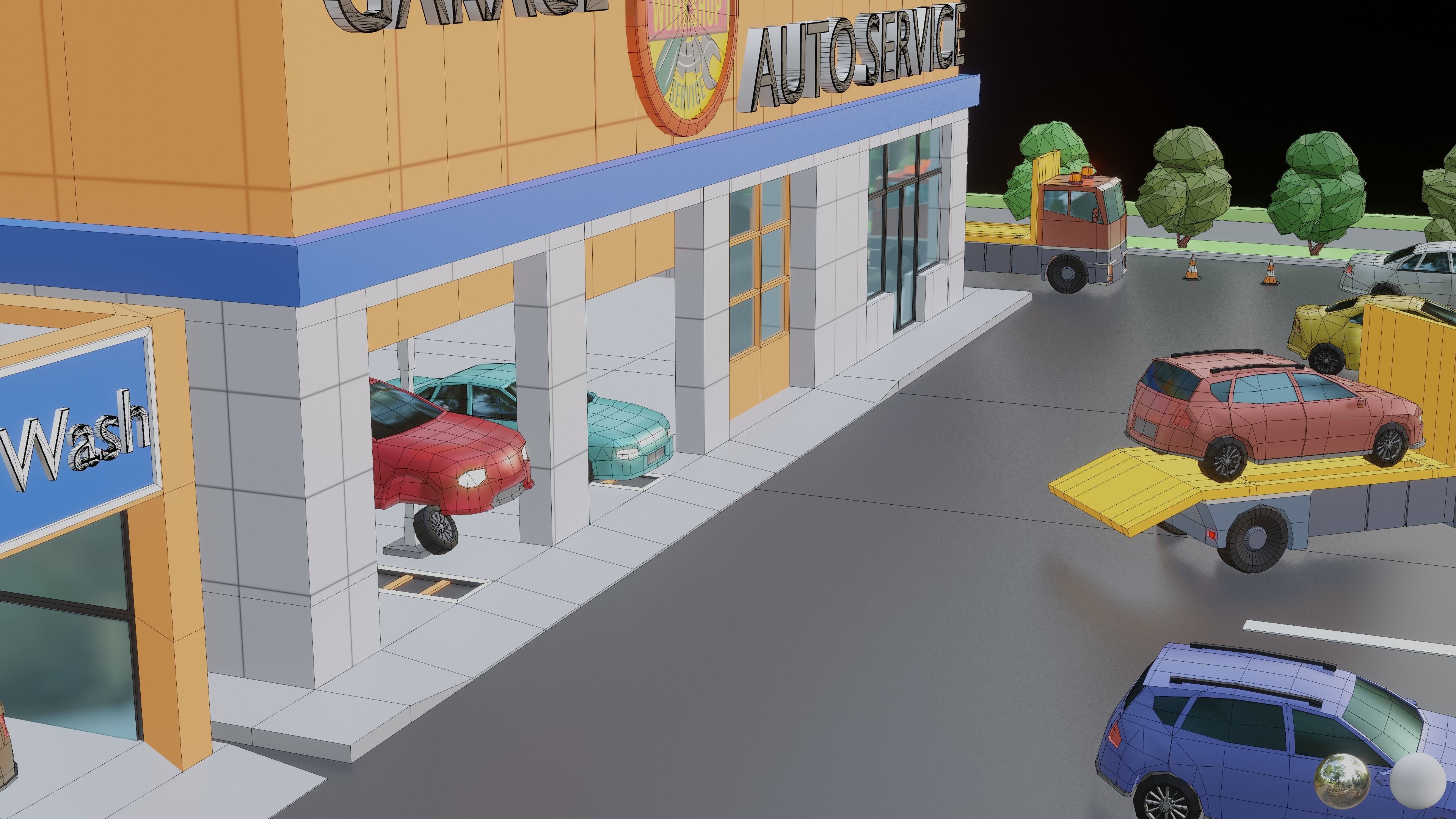Low Poly Auto Service Low-poly 3D model_7