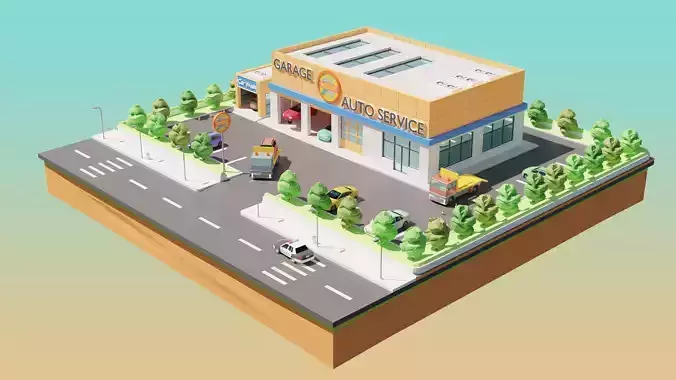 Low Poly Auto Service Low-poly 3D model