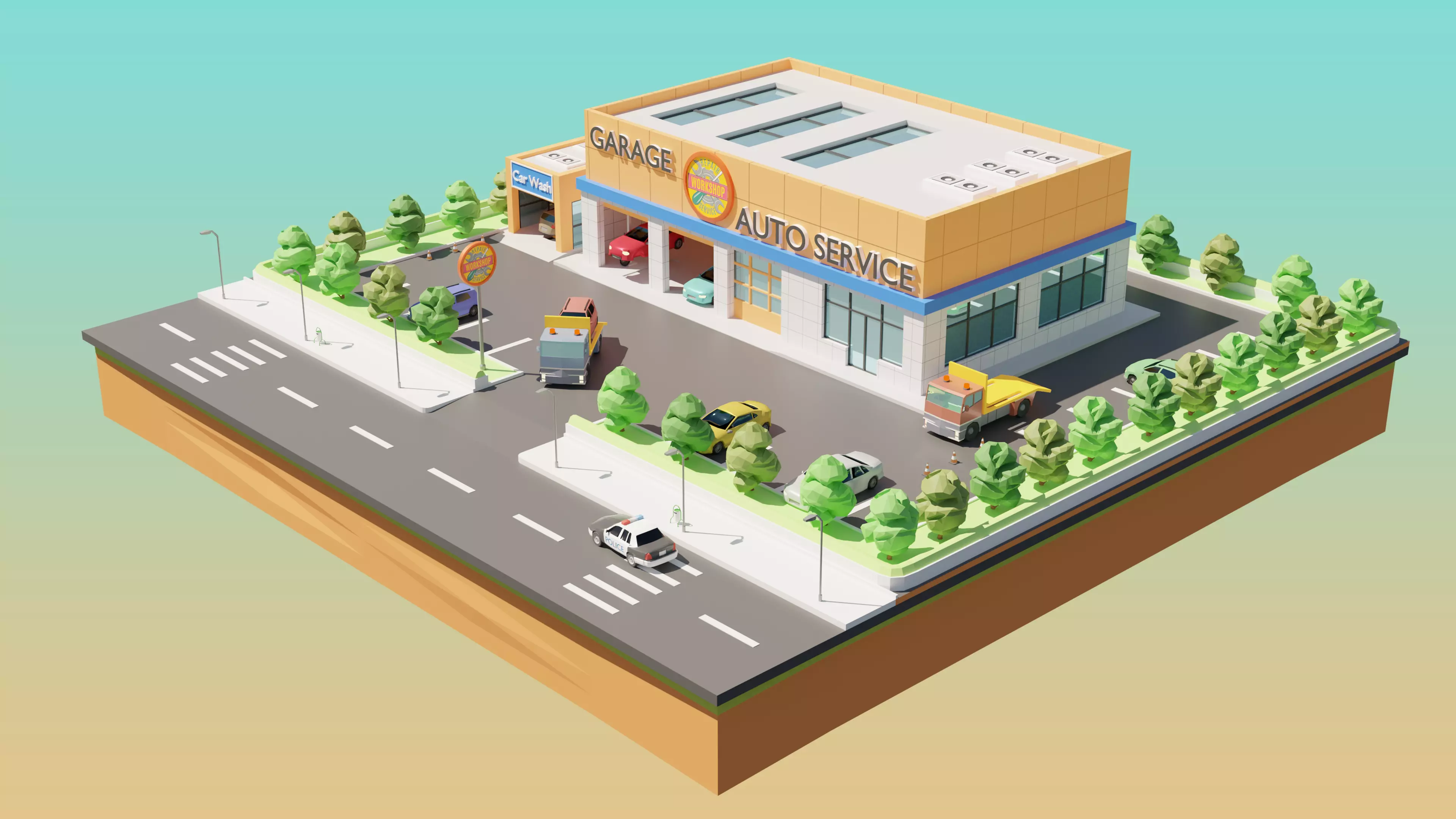 Low Poly Auto Service Low-poly 3D model_0