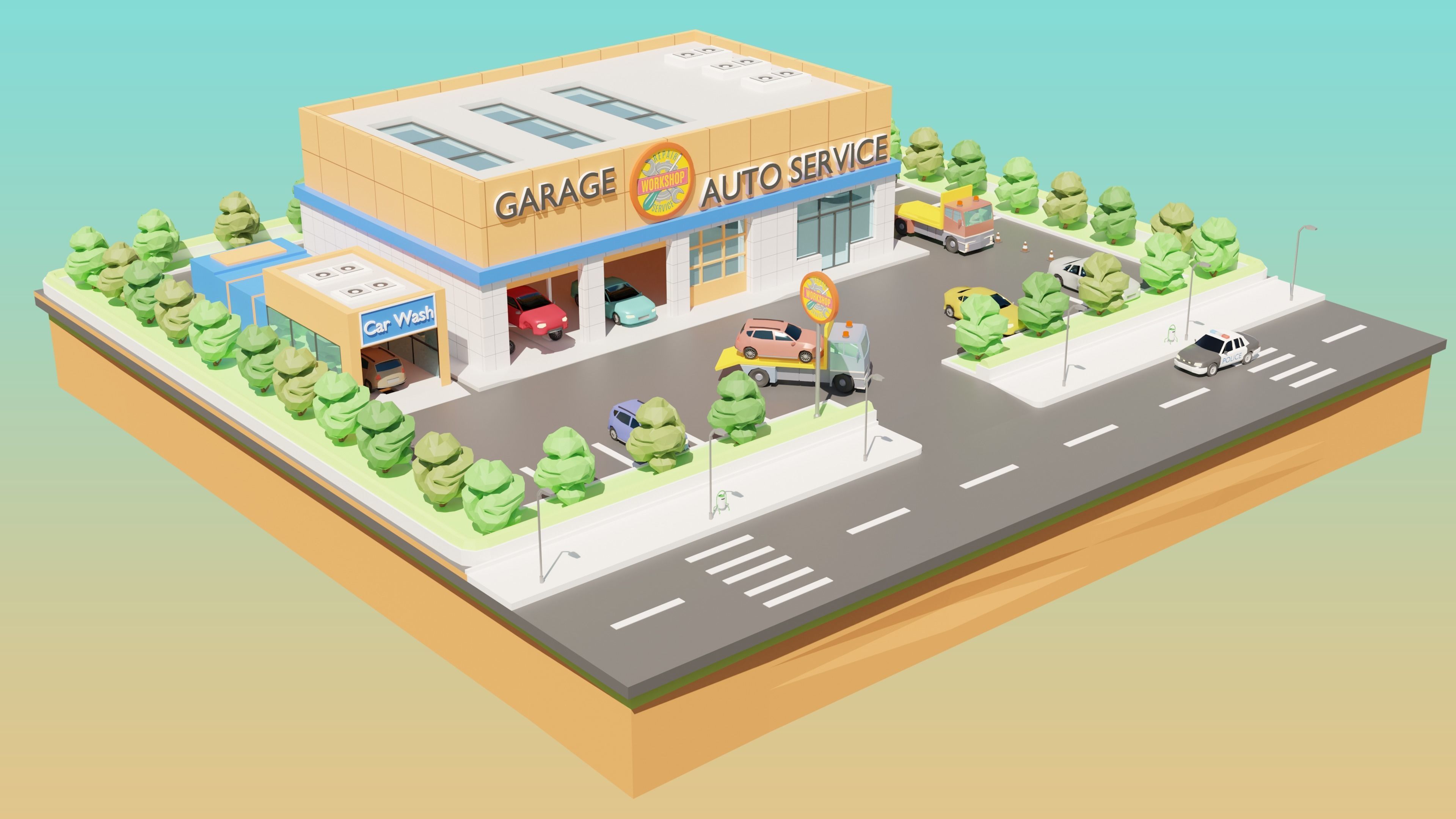 Low Poly Auto Service Low-poly 3D model_3