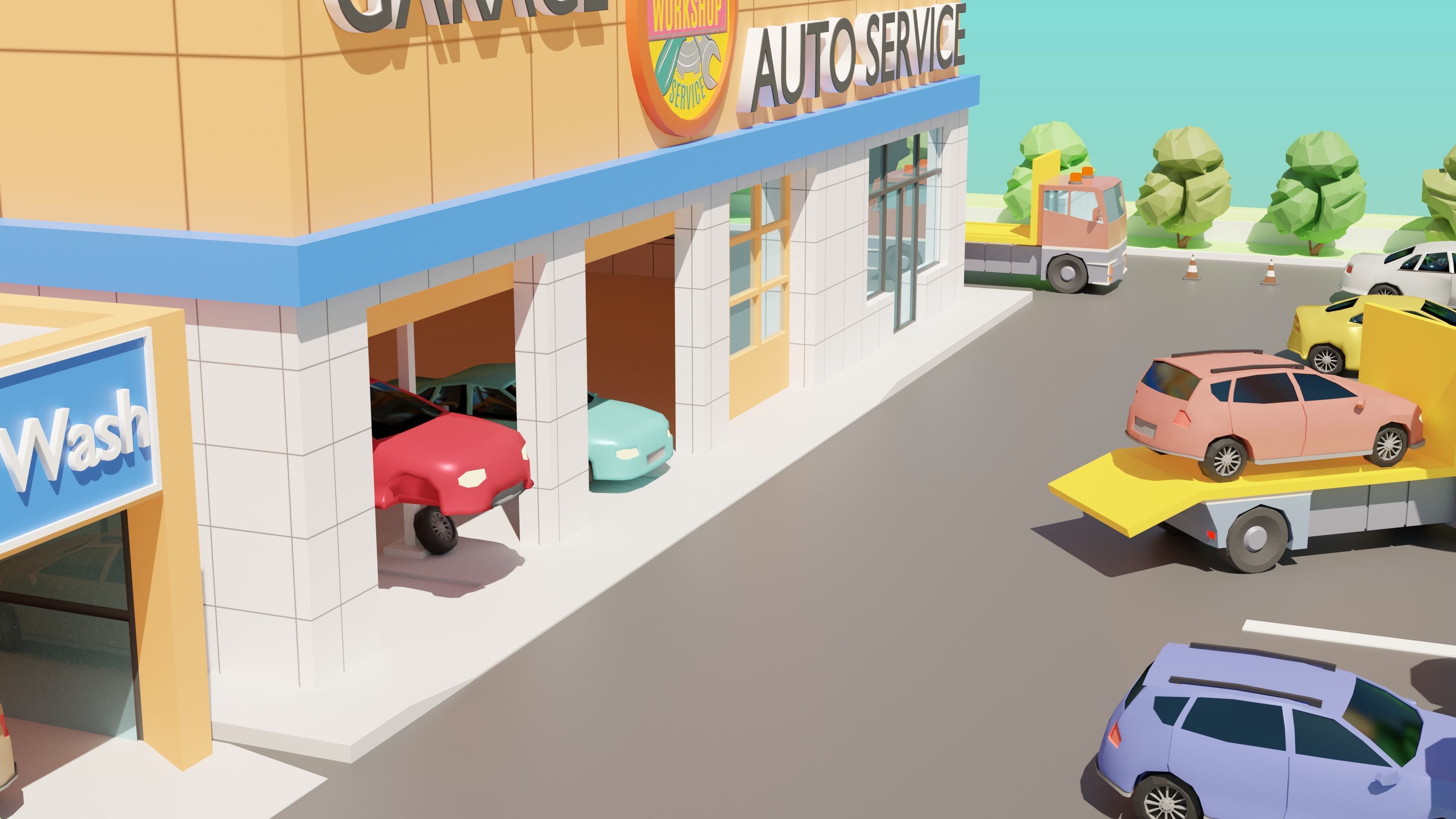 Low Poly Auto Service Low-poly 3D model_1