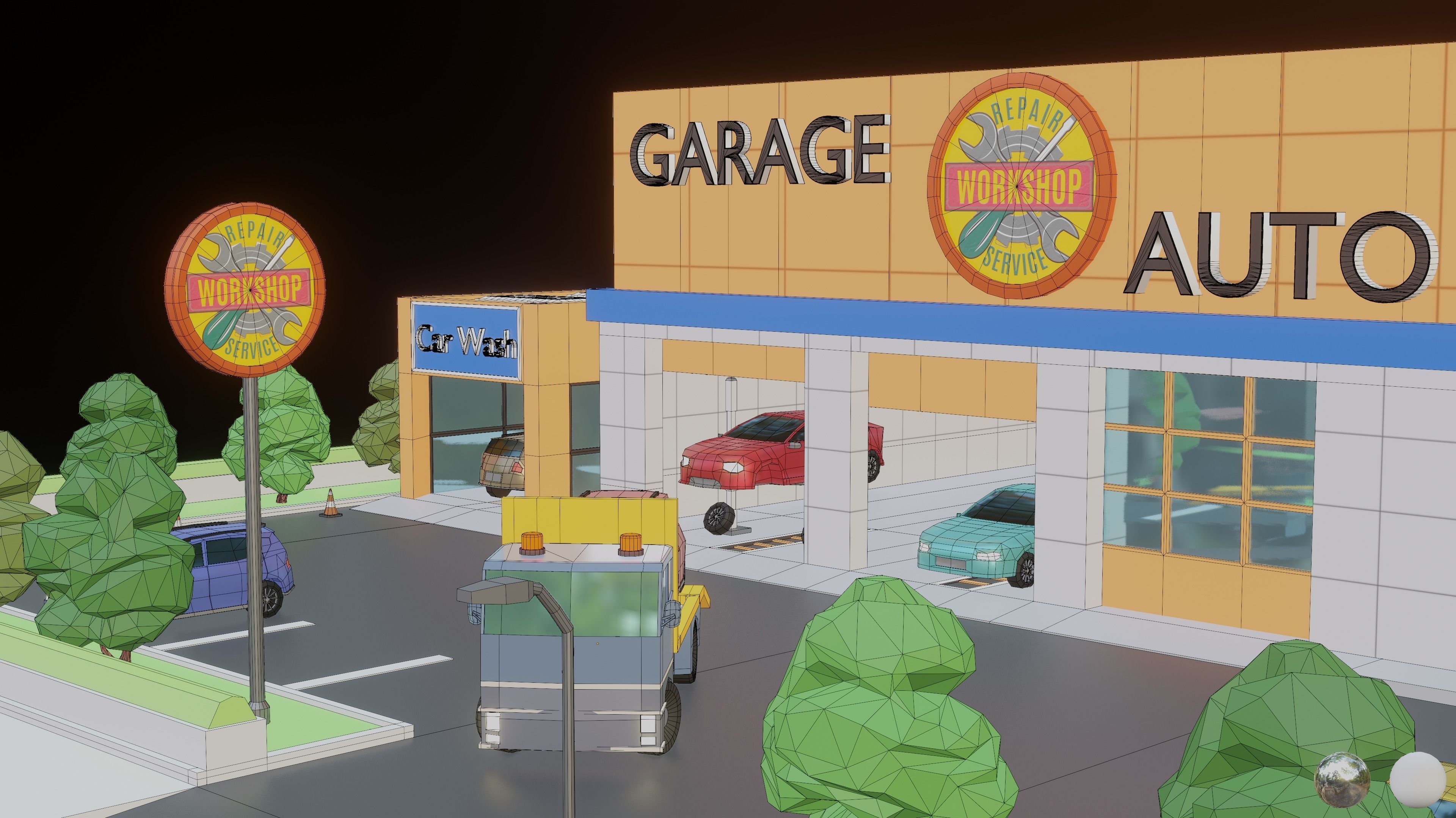 Low Poly Auto Service Low-poly 3D model_4