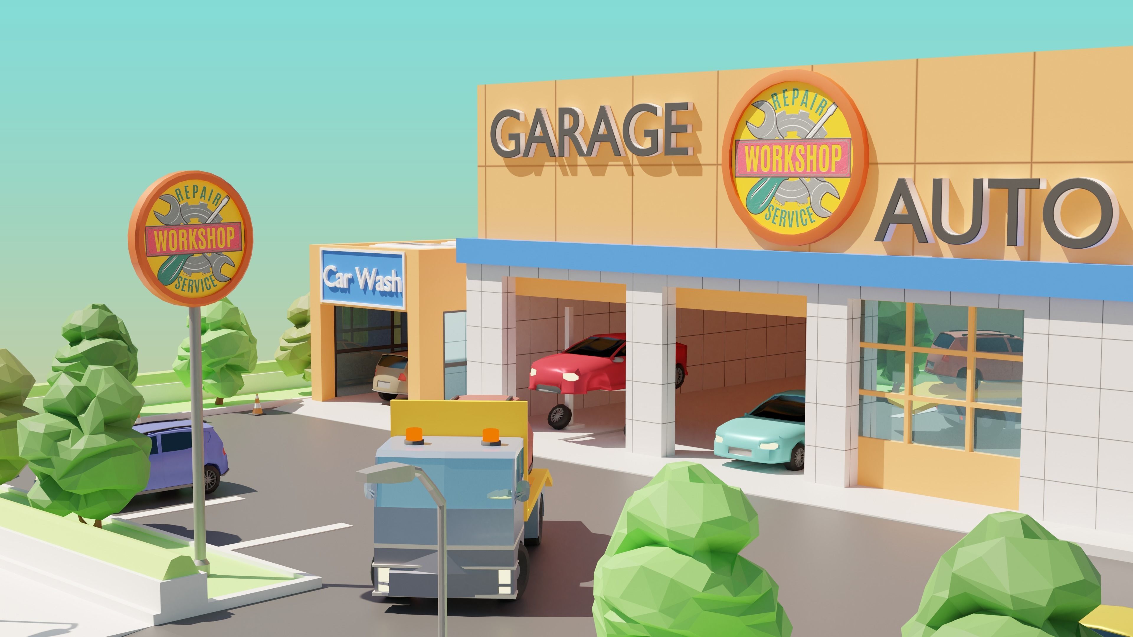 Low Poly Auto Service Low-poly 3D model_2