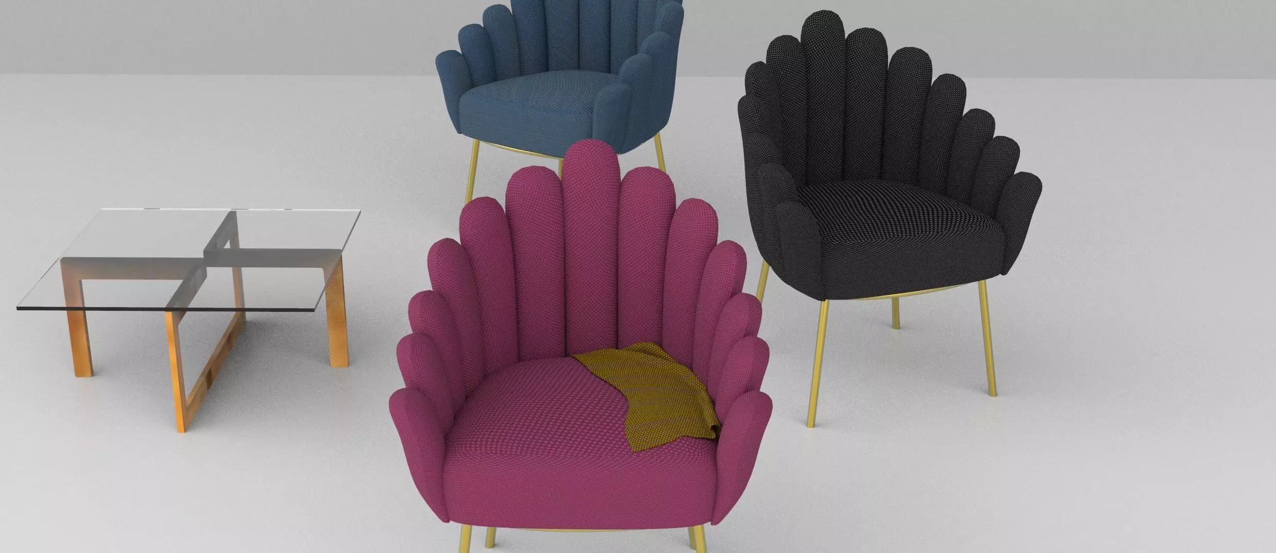 armchair three chairs and table Free 3D model_0