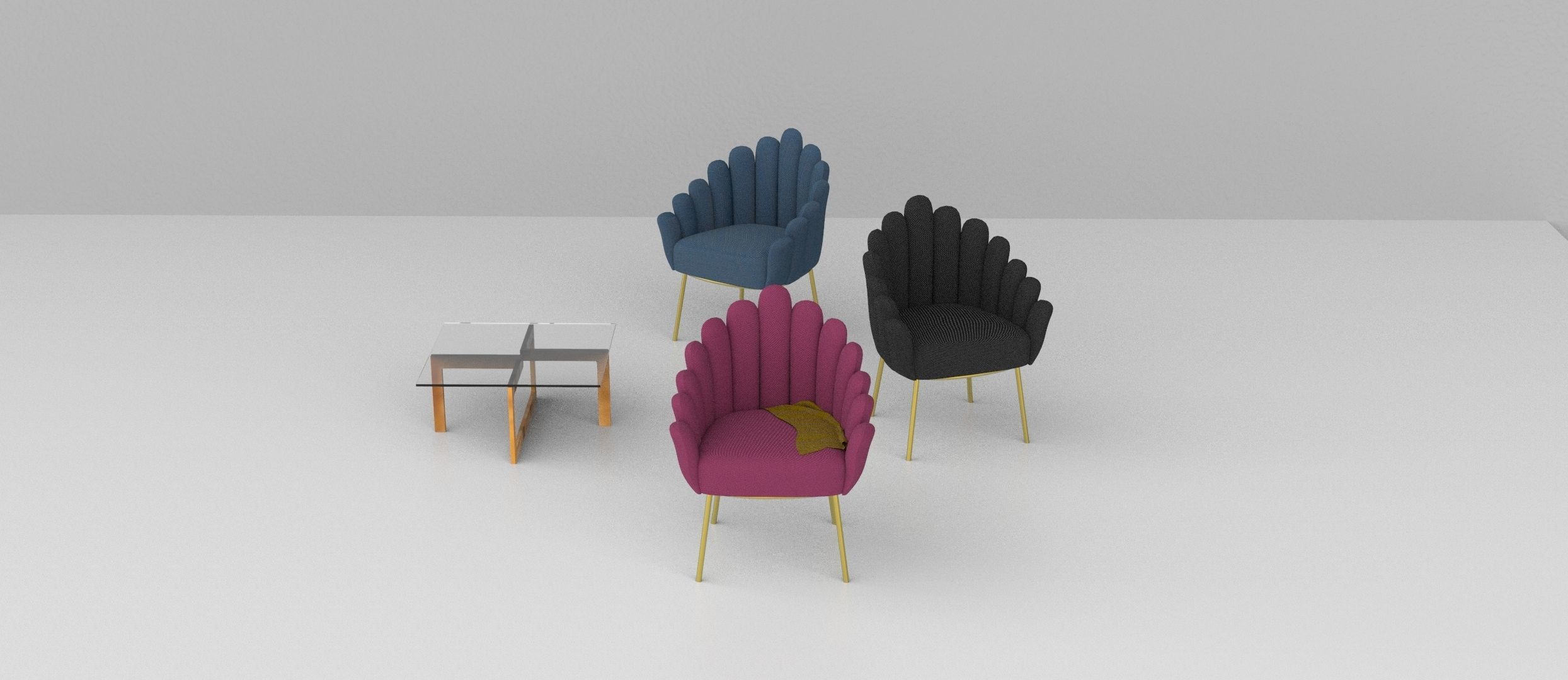 armchair three chairs and table Free 3D model_2
