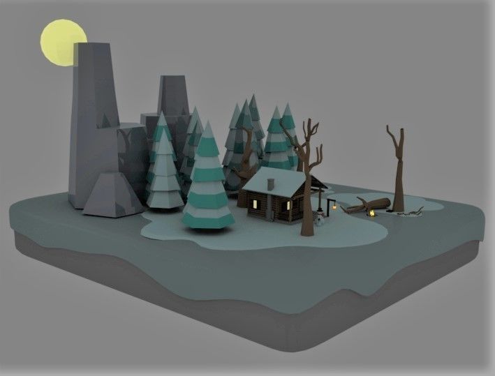 Snow Cabin isometric  3D model_2