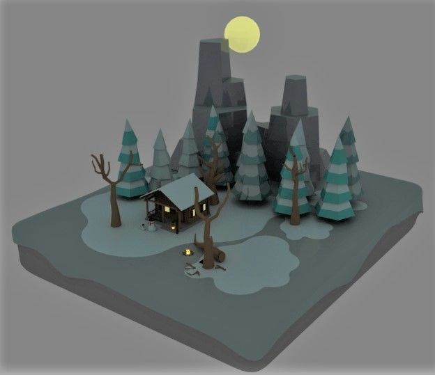 Snow Cabin isometric  3D model_1