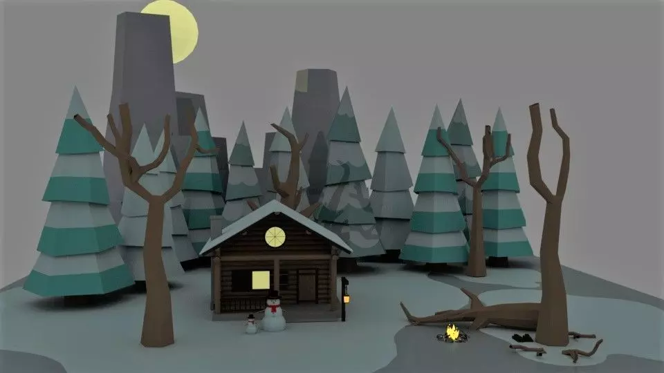 Snow Cabin isometric  3D model_0