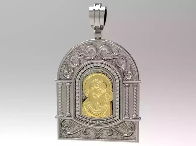 Pendant 3D print model gold and silver with jesus