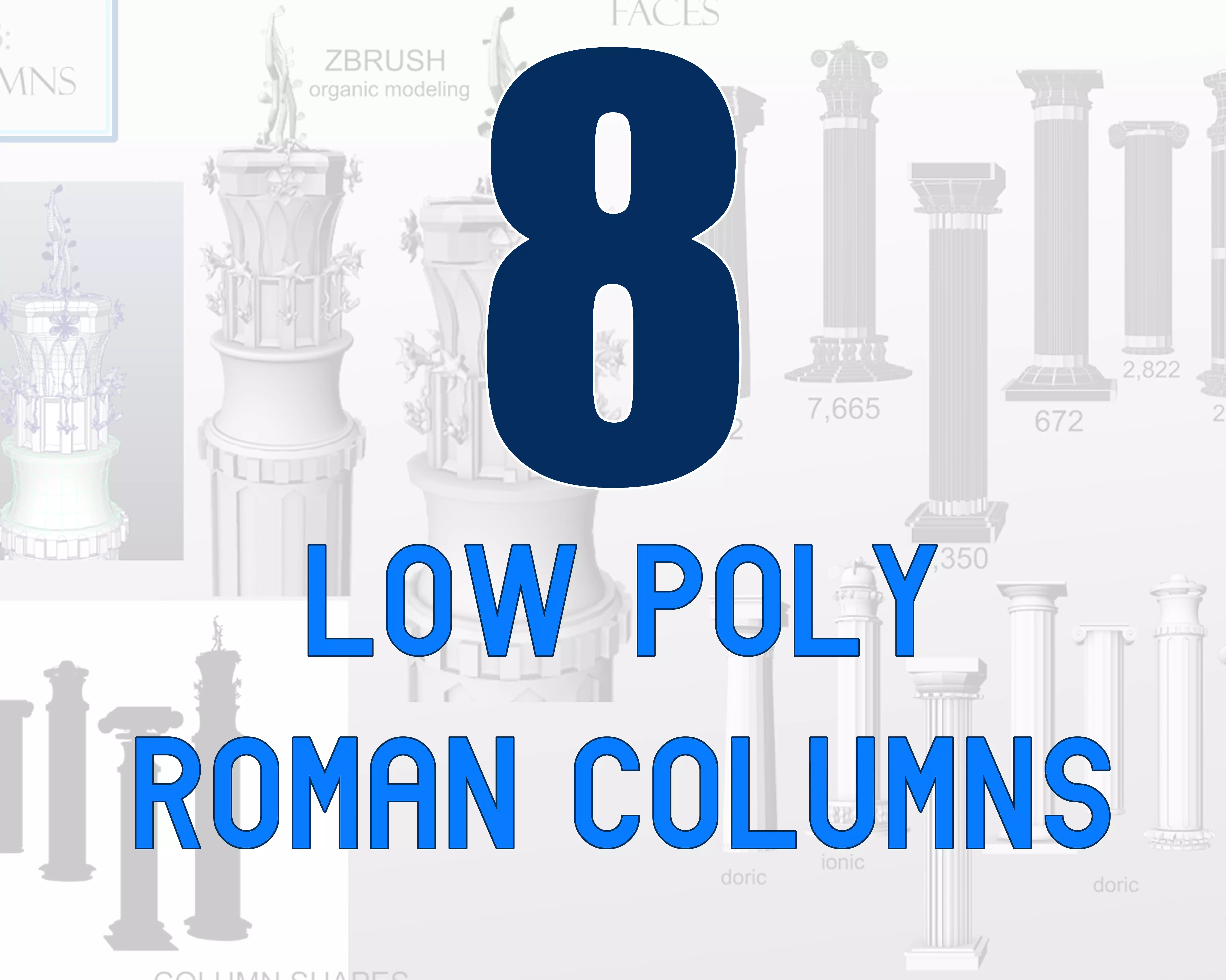 Eight 3D Roman Columns Models Low-poly 3D model