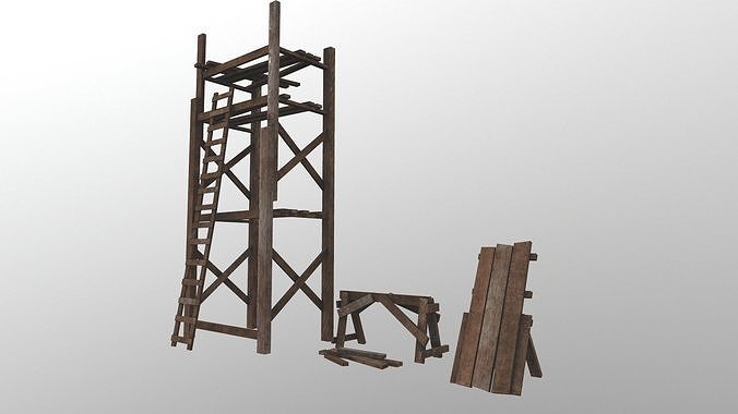 Wooden Build Tools Low-poly 3D model