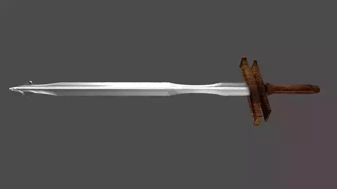 Low-Poly Leaf-shaped Sword Wooden Handgrip Tris Edge