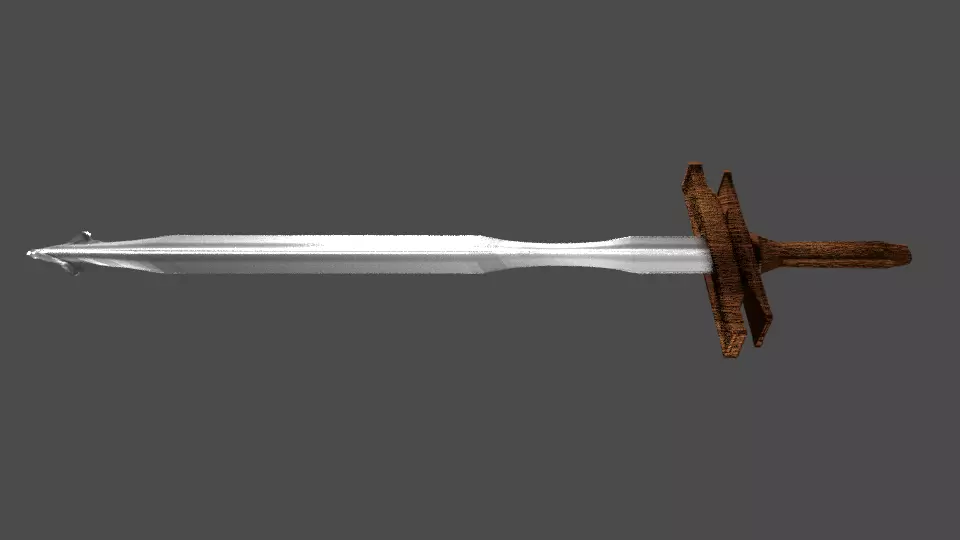 Low-Poly Leaf-shaped Sword Wooden Handgrip Tris Edge Low-poly 3D model