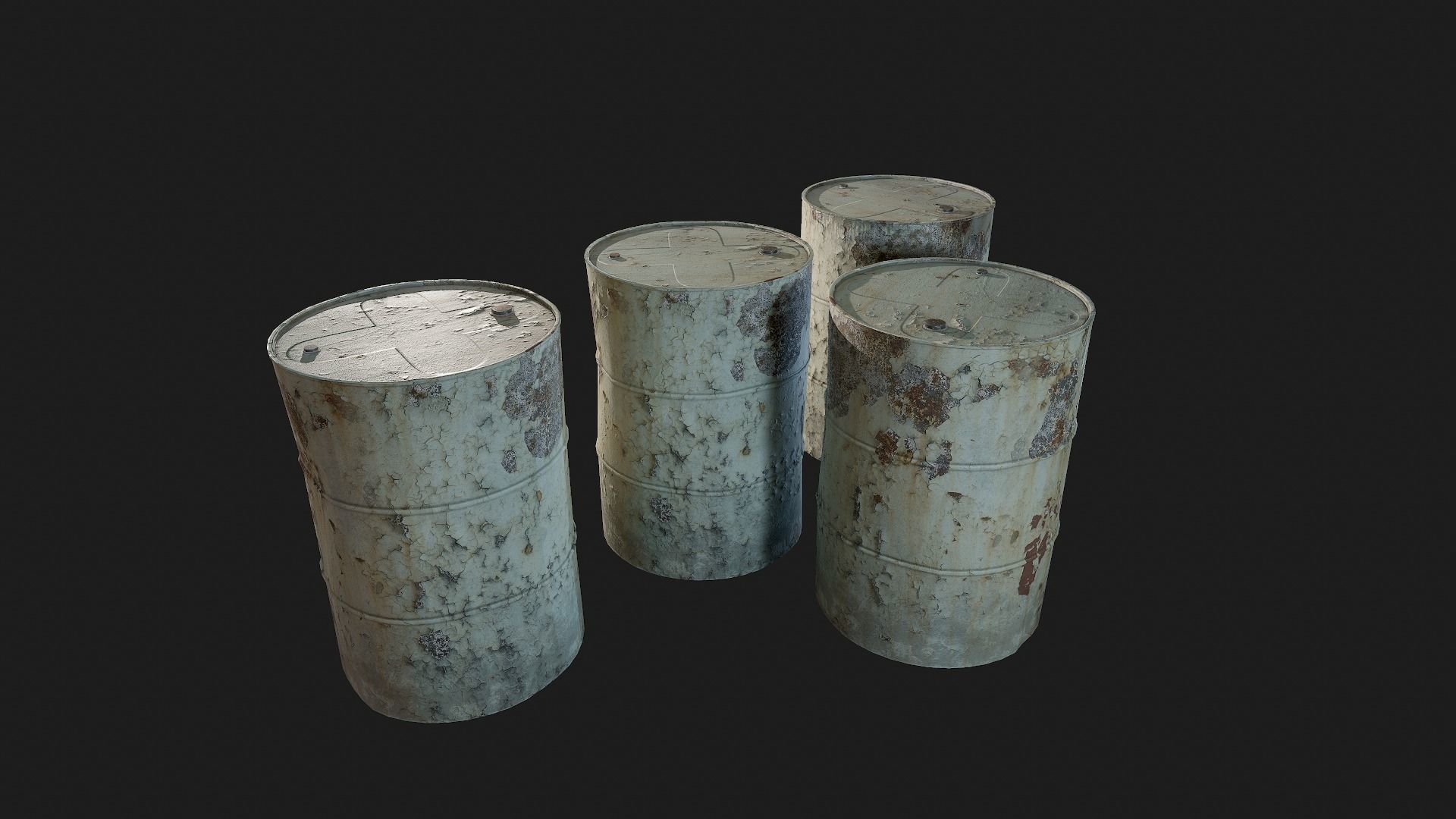 Rusty Metal Barrels PBR Low-poly 3D model_8