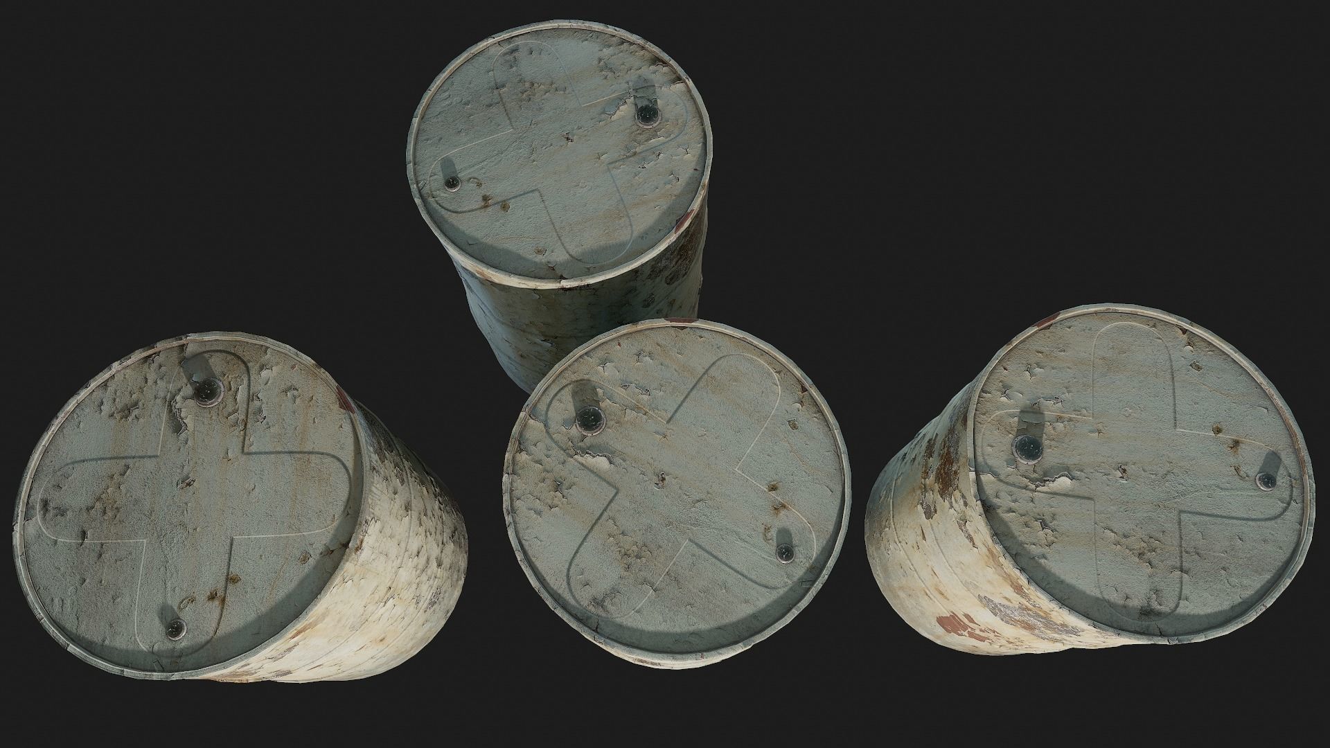 Rusty Metal Barrels PBR Low-poly 3D model_11