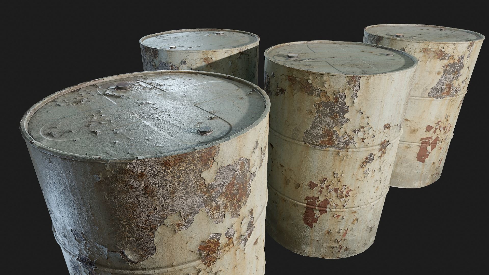 Rusty Metal Barrels PBR Low-poly 3D model_9