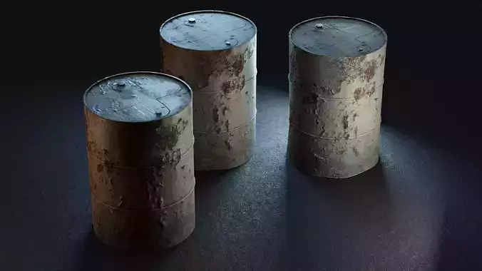 Rusty Metal Barrels PBR Low-poly 3D model