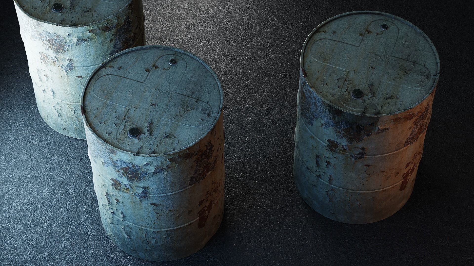 Rusty Metal Barrels PBR Low-poly 3D model_3