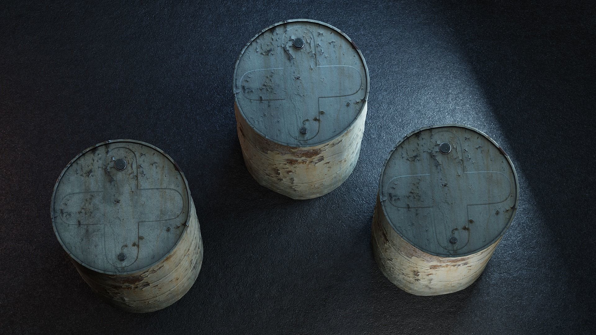 Rusty Metal Barrels PBR Low-poly 3D model_5