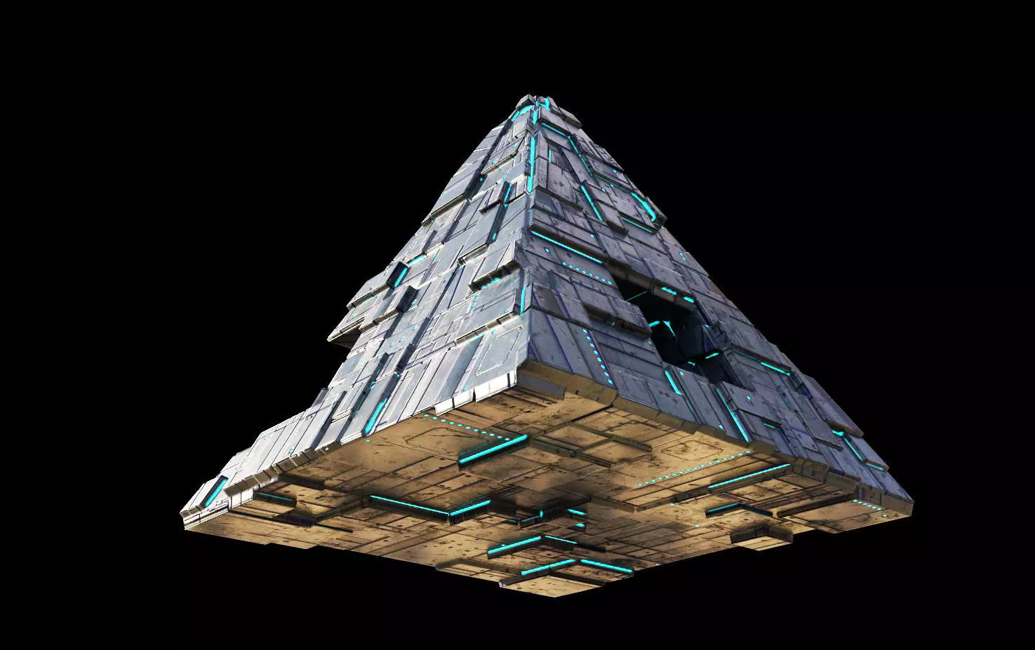 lowpoly Spaceship Pyramid sci fi Low-poly 3D model_0