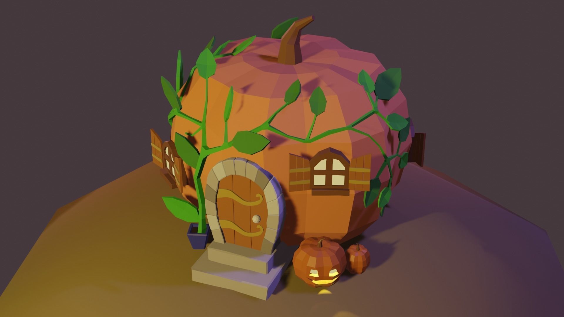 Pumpkin Cottage Low-poly 3D model_9