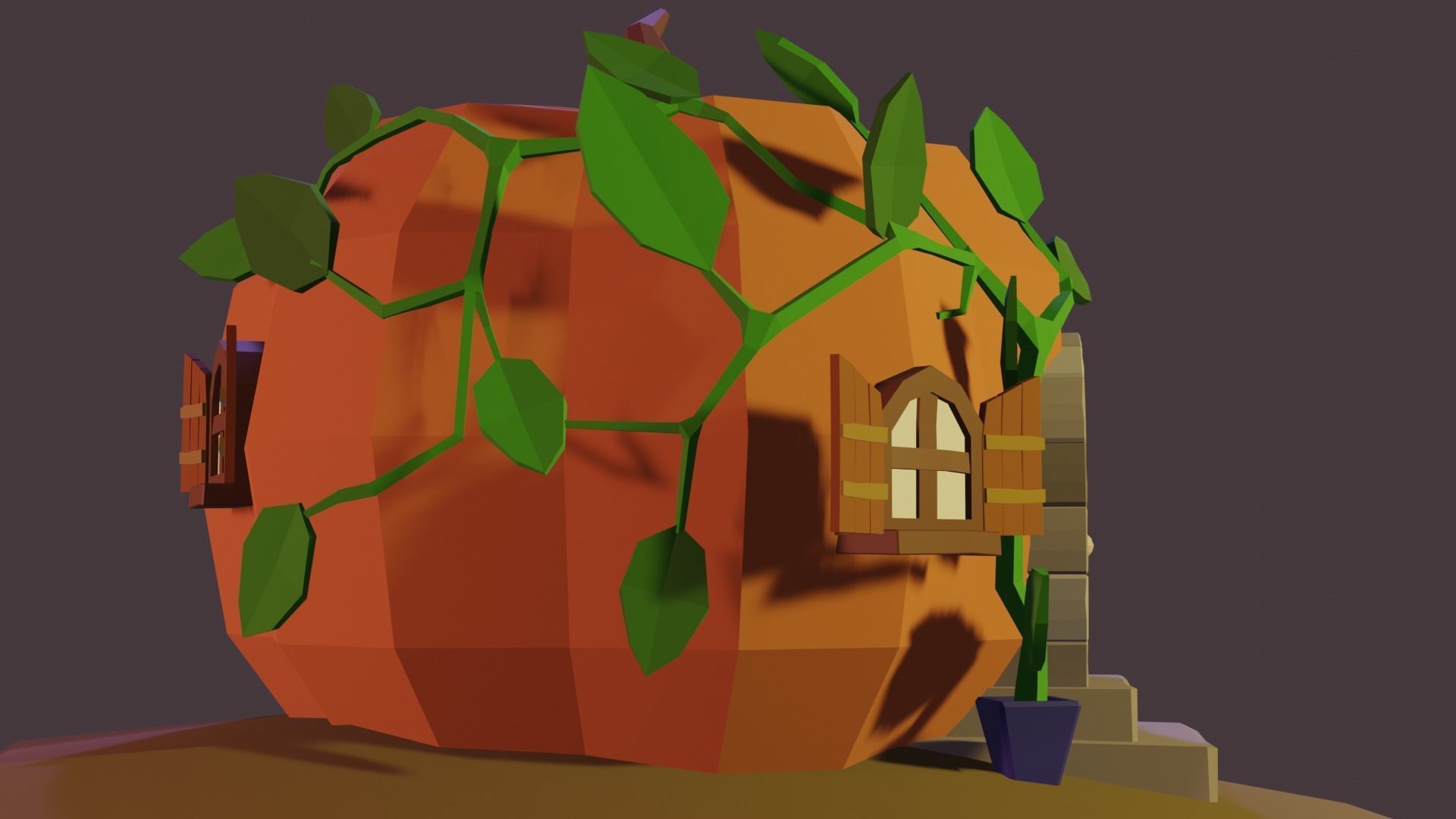 Pumpkin Cottage Low-poly 3D model_5