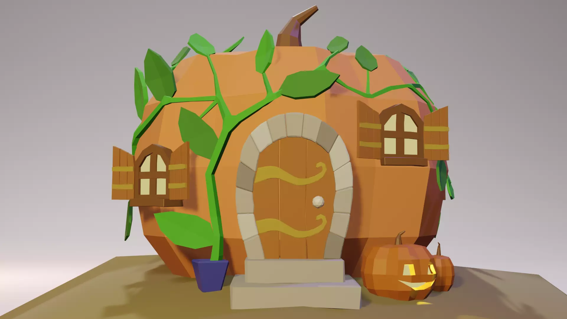 Pumpkin Cottage Low-poly 3D model_0