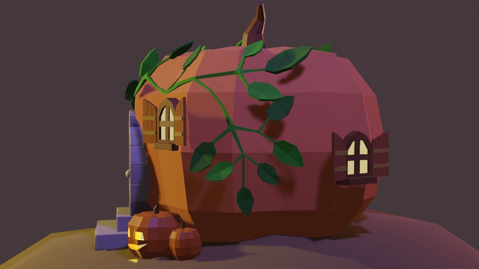 Pumpkin Cottage Low-poly 3D model_8