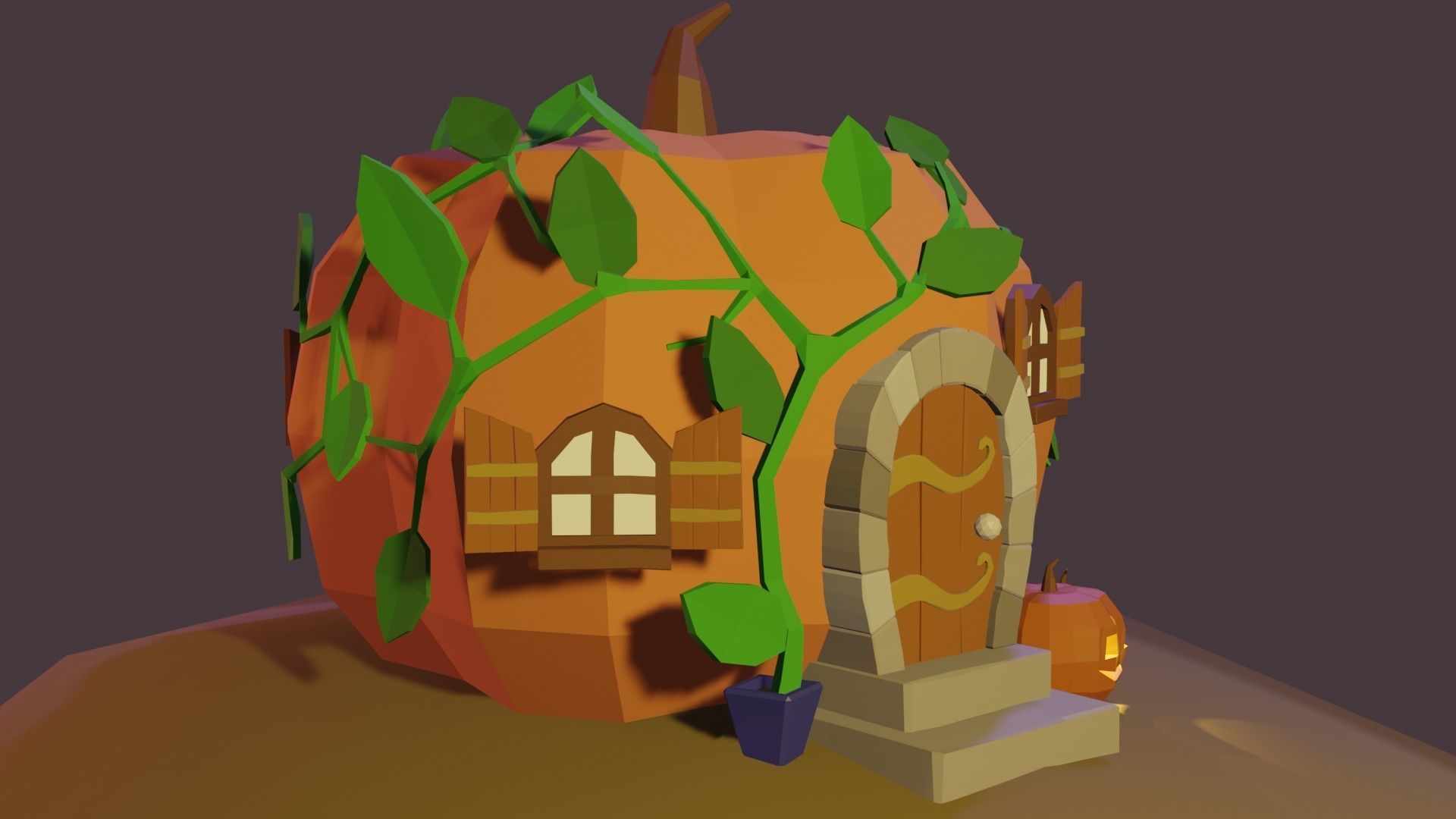Pumpkin Cottage Low-poly 3D model_4