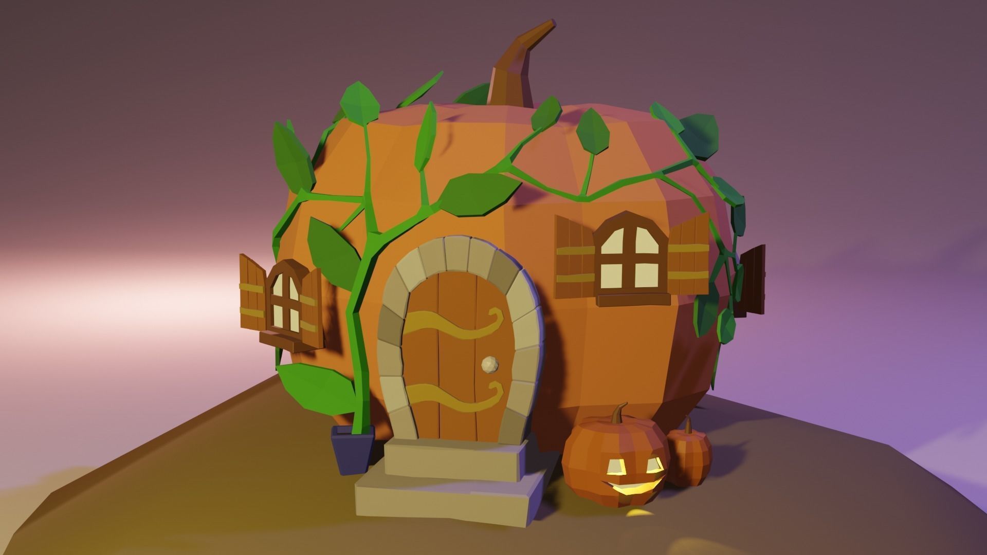 Pumpkin Cottage Low-poly 3D model_2