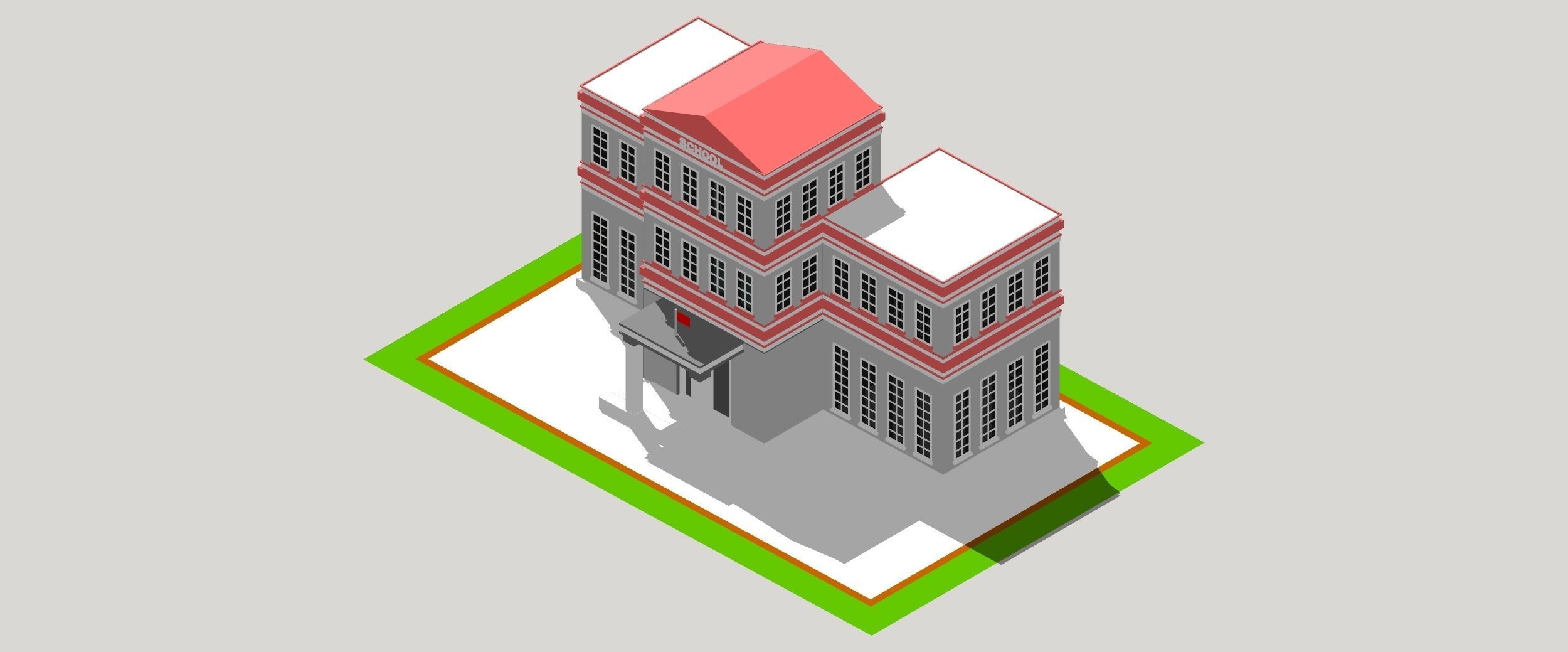 School building Low-poly 3D model_4
